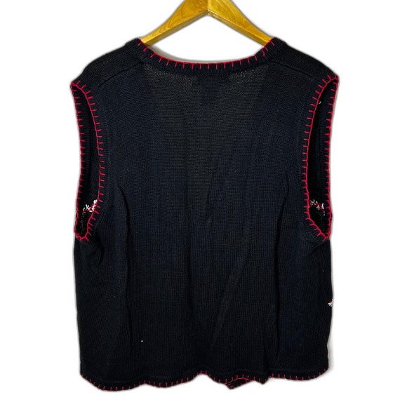 VTG Victoria Jones Women Black Embellished Christmas Full Zip Sweater Vest 2X - Picture 8 of 13